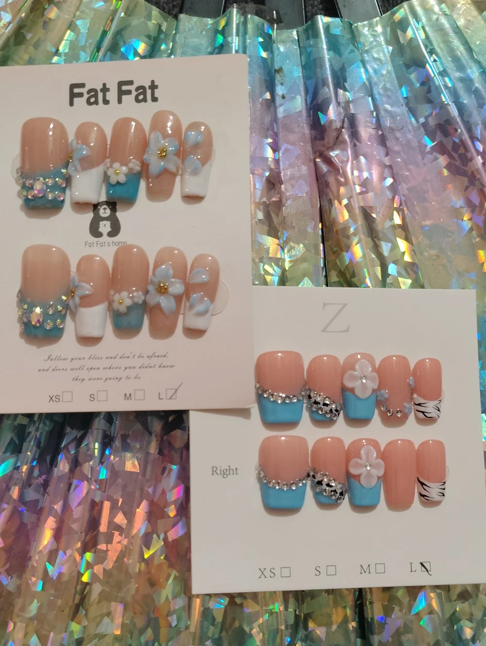 Blue & Nude Floral Press-On Nail Set